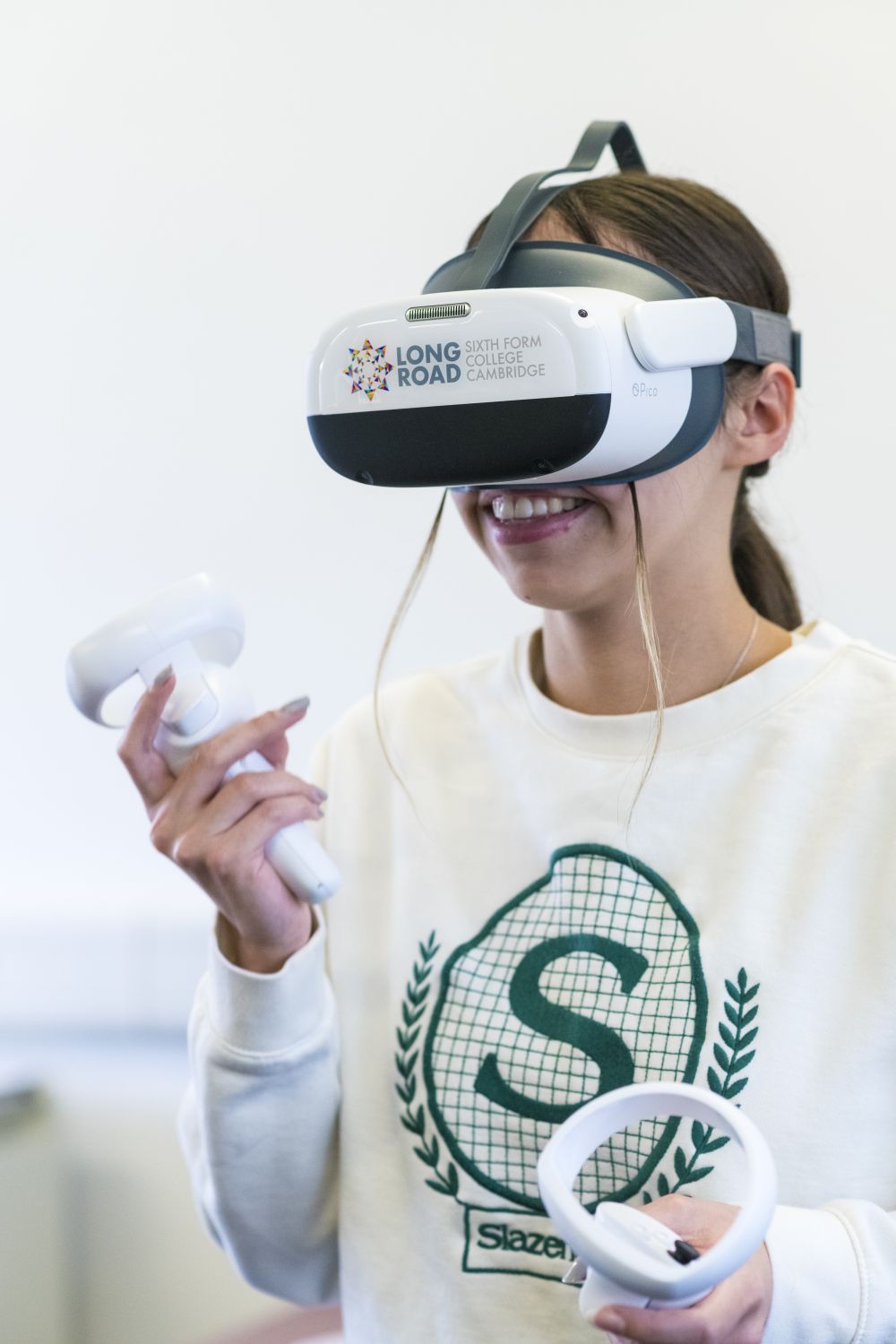 female student wearing a VR headset